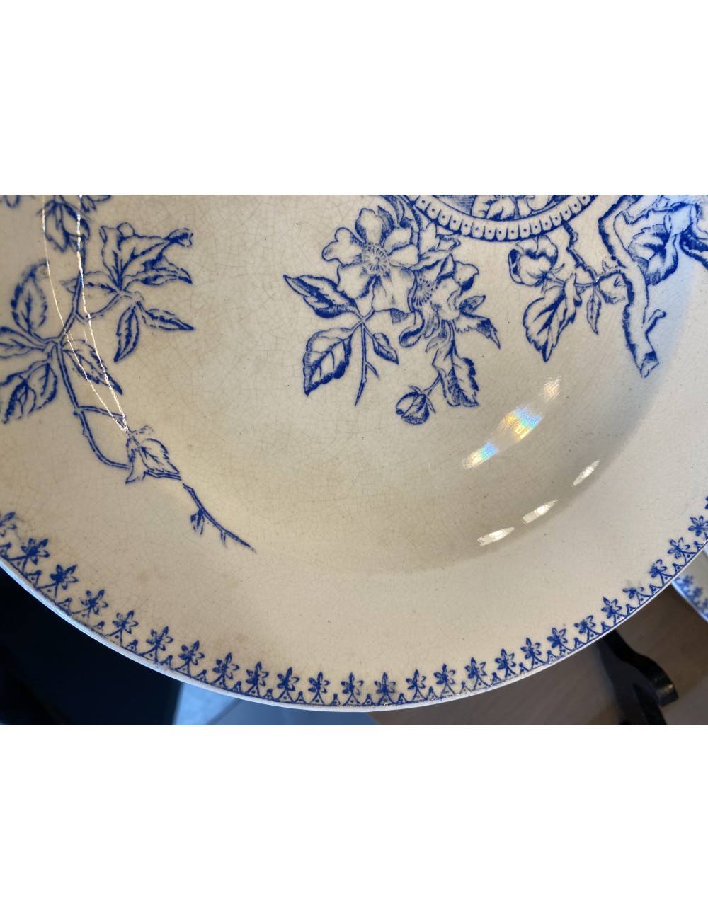 Dinner plate - Faiencerie de Jemmapes - décor of flowers in blue