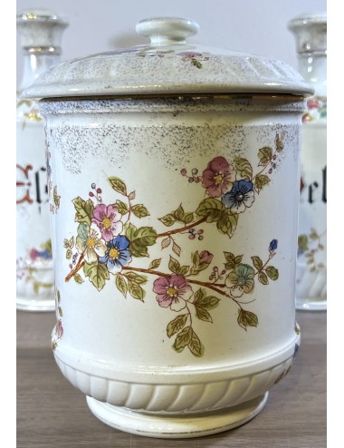 Storage jar with lid - marked (unclear) - numbered 3954 - décor of pink/blue flowers with gold accents