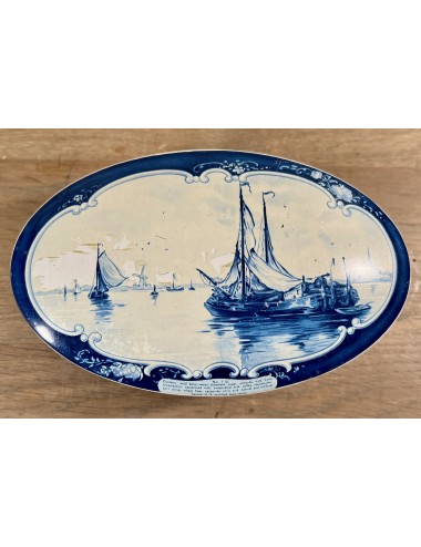 Tin / Storage can - oval model - Droste - Delft blue décor of sailing ships