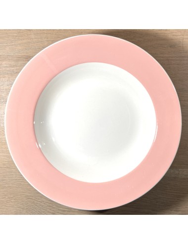 Deep plate / Soup plate / Pasta plate - St. Amand - version with pastel pink, quite wide, rim