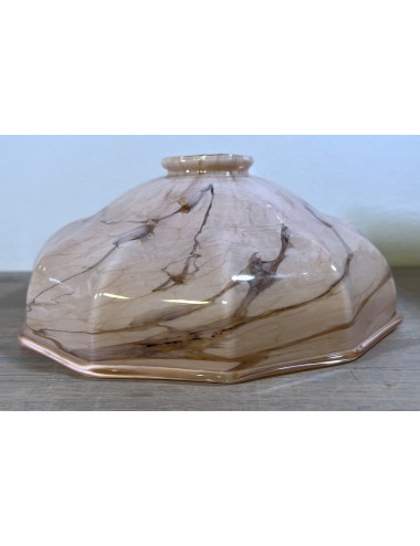 Lampshade - glass - pink with brown swilrls and scalloped edge