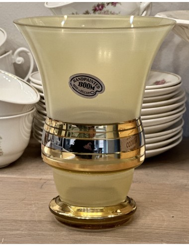 Vaas - wijd uitlopend model - Booms glas - Handpainted - uitgevoerd in rookkleurig glas met goudkleurige/grijze strepen