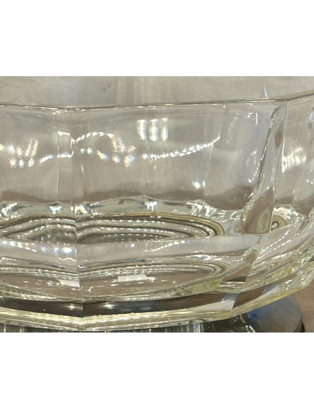 Salad bowl / Lettuce bowl - thick glass with silver plated stand ring -  Italy