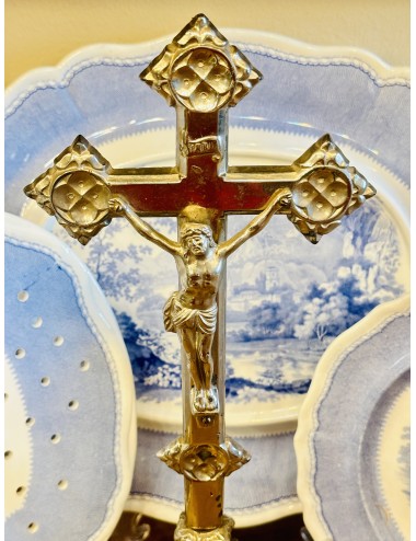 Jesus on cross on stand - chromed metal - tooled