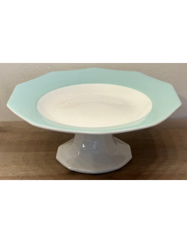 Tazza / Bowl on medium base - 10-angle deeper model - Moulin des Loups - ORCERAME - décor with wide pastel green border