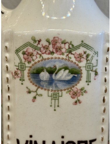 Decanter / Bottle - unmarked - Art Nouveau/Jugendstil with décor of swans surrounded by roses - imprint VINAIGRE