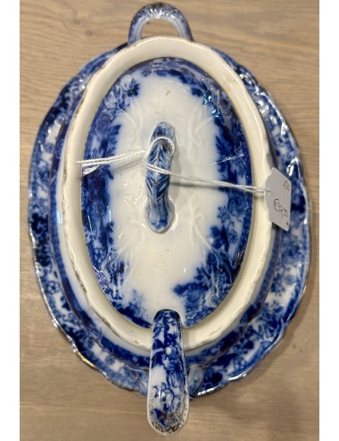 Sausterrine / Terrine – ongemerkt – met deksel en sauslepel – decor van vloeiblauwe bloemen