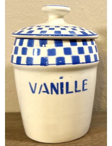 Storage jar - small model - Nimy - executed in cream with blue lettering VANILLE and block décor