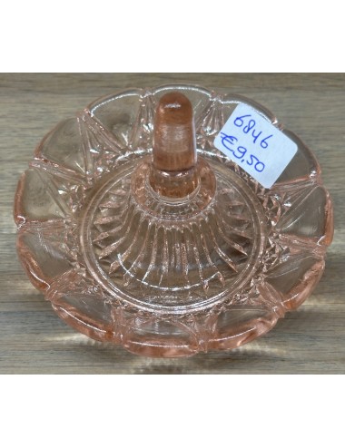Ring stand / Ring dish - made of pink/salmon glass - part of a 1920s-1930s dressing table set