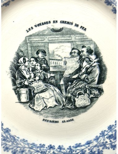 Plate / Decorative plate - unmarked (probably Boch) - décor LES VOYAGES EN CHEMIN DE FER/DEUXIEME CLASSE