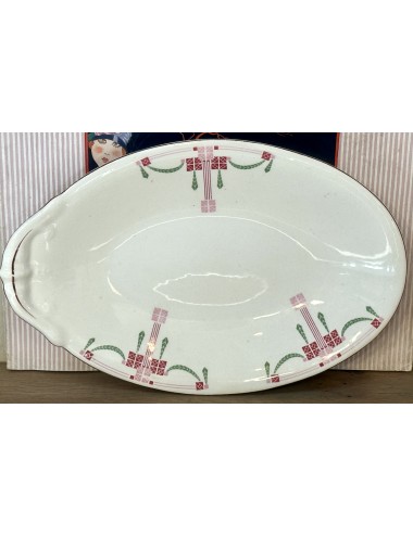 Sour dish / Ravier / Meat dish - Petrus Regout - décor 878 executed in red, pink and green