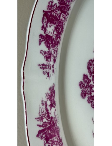 Plate - flat, oval, model - Petrus Regout - décor 795D purple/pink