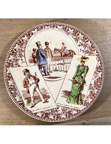 Decorative plate / Plate - Sarreguemines - décor including a horseman and lady