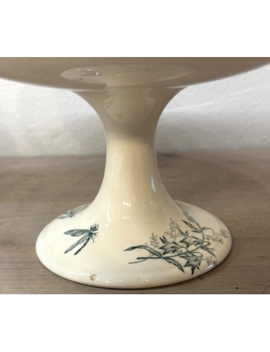 Tazza / Presentation bowl - on high base - Mouzin Lecat & Co - décor of 2 birds on a branch, clover and insects