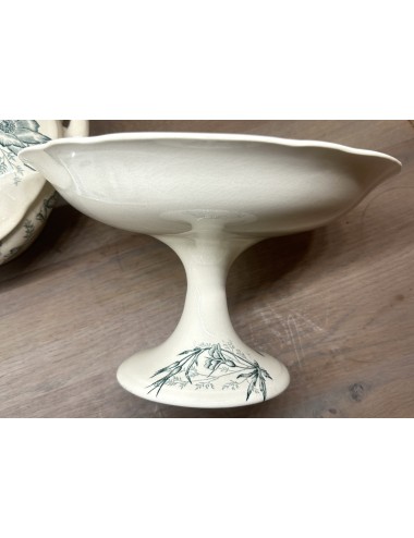 Tazza / Presentation bowl - on high base - Mouzin Lecat & Co - décor of 2 birds on a branch, clover and insects