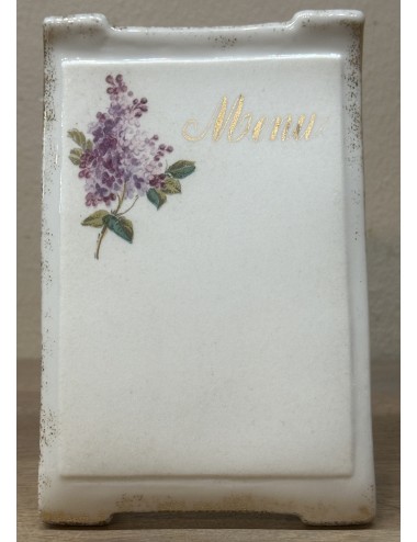 Porcelain menu stand - unmarked - décor of purple lilac with gold accents