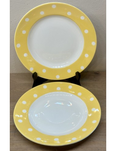 Ontbijtbord / Dessertbord - Boch - décor met PASTILLES/STIPPEN in wit op een gele rand