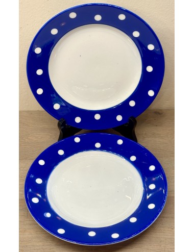 Ontbijtbord / Dessertbord - Boch - décor met PASTILLES/STIPPEN in wit op een diepblauwe/koningsblauwe rand