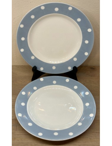 Ontbijtbord / Dessertbord - Boch - décor met PASTILLES/STIPPEN in wit op een grijs/blauwe rand