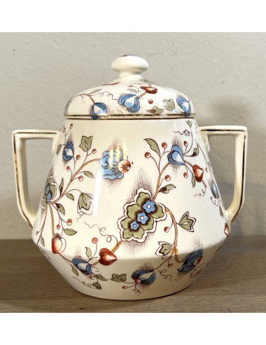 Sugar bowl - Petrus Regout - décor 200 with images of colored flowers and branches - model PISA