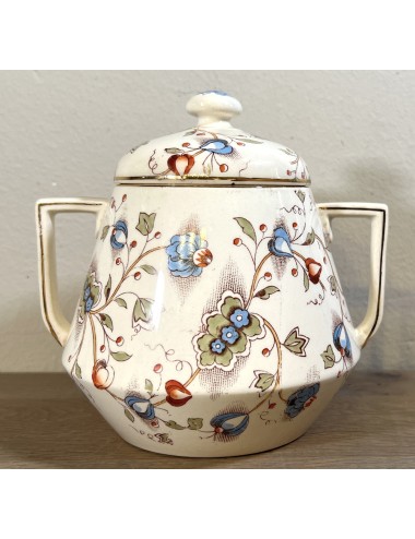 Sugar bowl - Petrus Regout - décor 200 with images of colored flowers and branches - model PISA