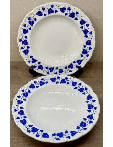 Deep plate / Soup plate / Pasta plate - Boch - décor along the edge of royal blue large and small leaves