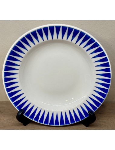Deep plate / Soup plate / Pasta plate - Boch - décor along the edge of royal blue elongated triangles