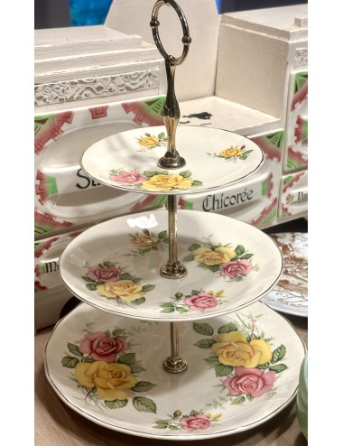 Etagère / Cakestand - 3-laags - Royal Staffordshire Ceramics England - décor met gele en roze rozen