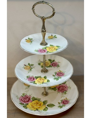 Etagère / Cakestand - 3-laags - Royal Staffordshire Ceramics England - décor met gele en roze rozen