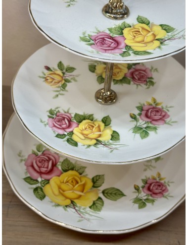 Etagere / Cakestand - 3-layer - Royal Staffordshire Ceramics England - décor with yellow and pink roses