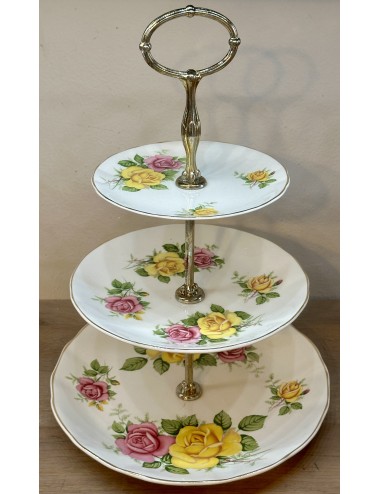 Etagère / Cakestand - 3-laags - Royal Staffordshire Ceramics England - décor met gele en roze rozen