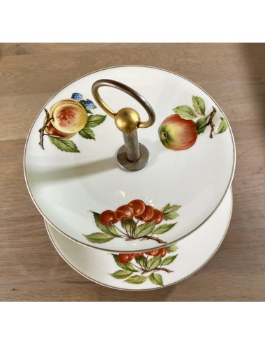 Etagère / Cakestand - 2-laags - Porcelain de Paris - décor van peren, appelen en kersen