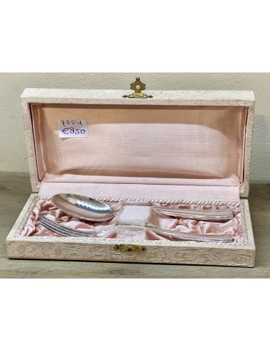 Children's cutlery - in pink-cream box - fork and spoon silver plated