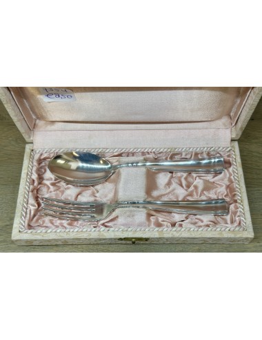 Children's cutlery - in pink-cream box - fork and spoon silver plated