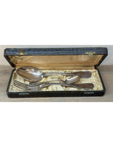 Spoon - larger model, fork and spoon - smaller model - in box - brand: Piérard - silver plated "1001"