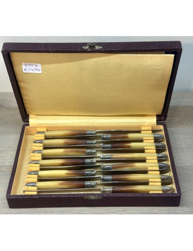 12x Fruit Knife / Butter Knife in Brown Box - Antirouille Dèposé Inoxidable - bone handle with silver-plated end