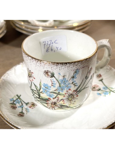 Cup and saucer - small model for mocha / espresso - Societe Ceramique Maestricht - decorated with flowers and gold color