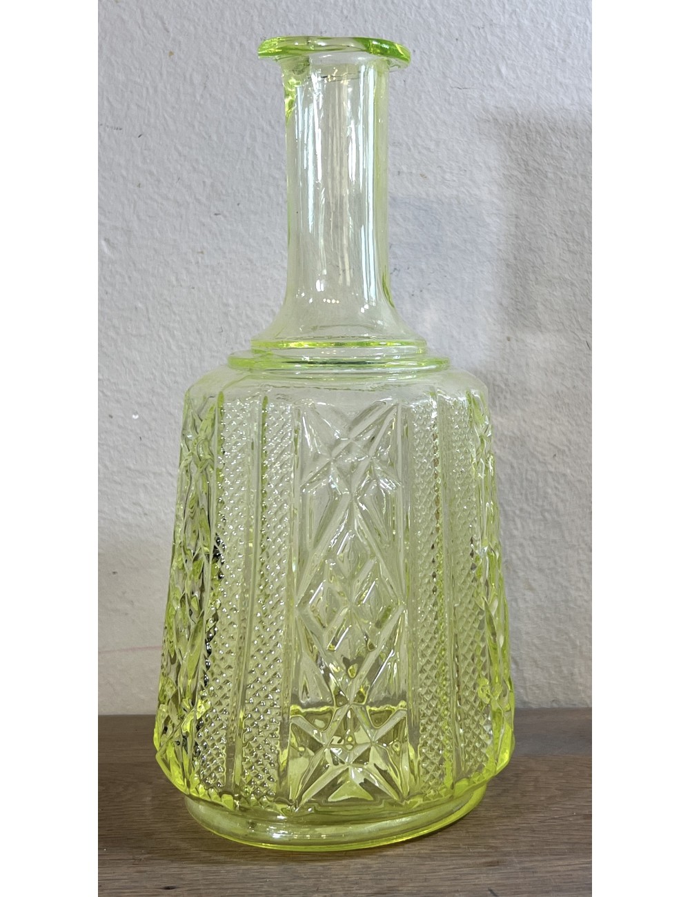 Water carafe - without glass - part of a dressing table set - executed in uranium glass/Annagreen glass