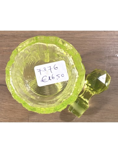 Perfume carafe with stopper - part of a dressing table set - executed in uranium glass/Annagreen glass