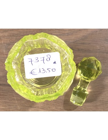 Perfume carafe with stopper - part of a dressing table set - executed in uranium glass/Annagreen glass