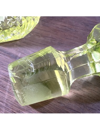 Perfume carafe with stopper - part of a dressing table set - executed in uranium glass/Annagreen glass