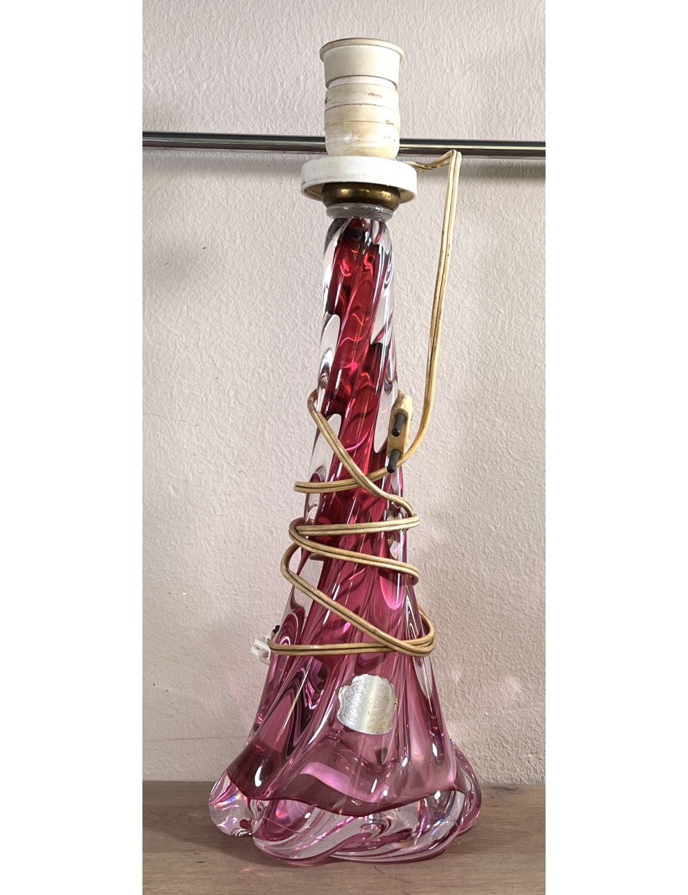 Lampvoet in getorst glas - Val St. Lambert - paars/roze glas