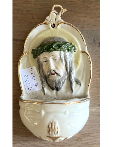 Holy water container / Holy water vessel - porcelain - Jesus with green wreath