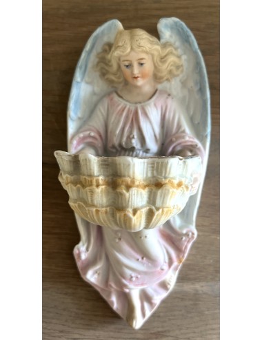 Holy water bowl / Holy water vessel - cookie - Angel in pink/blue with gold accents