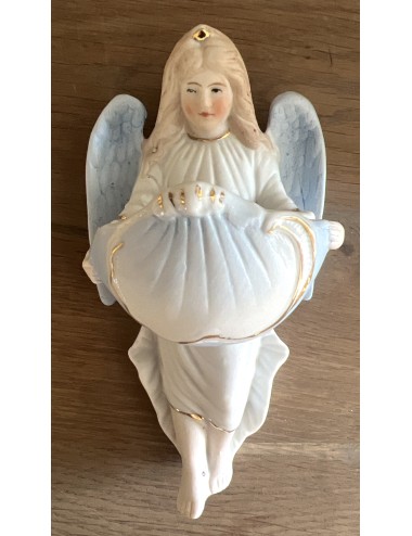 Holy water container / Holy water vessel - biscuit - Angel in blue/white with gold accents