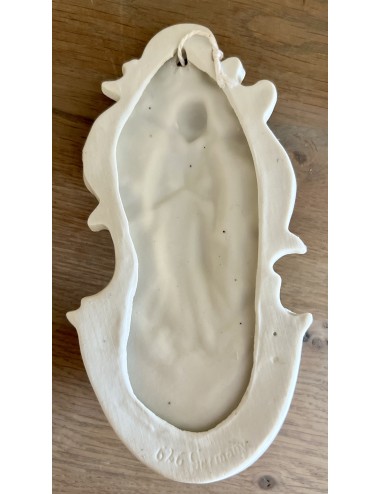 Holy water container / Holy water vessel - porcelain - image of an Angel in green with gold accents