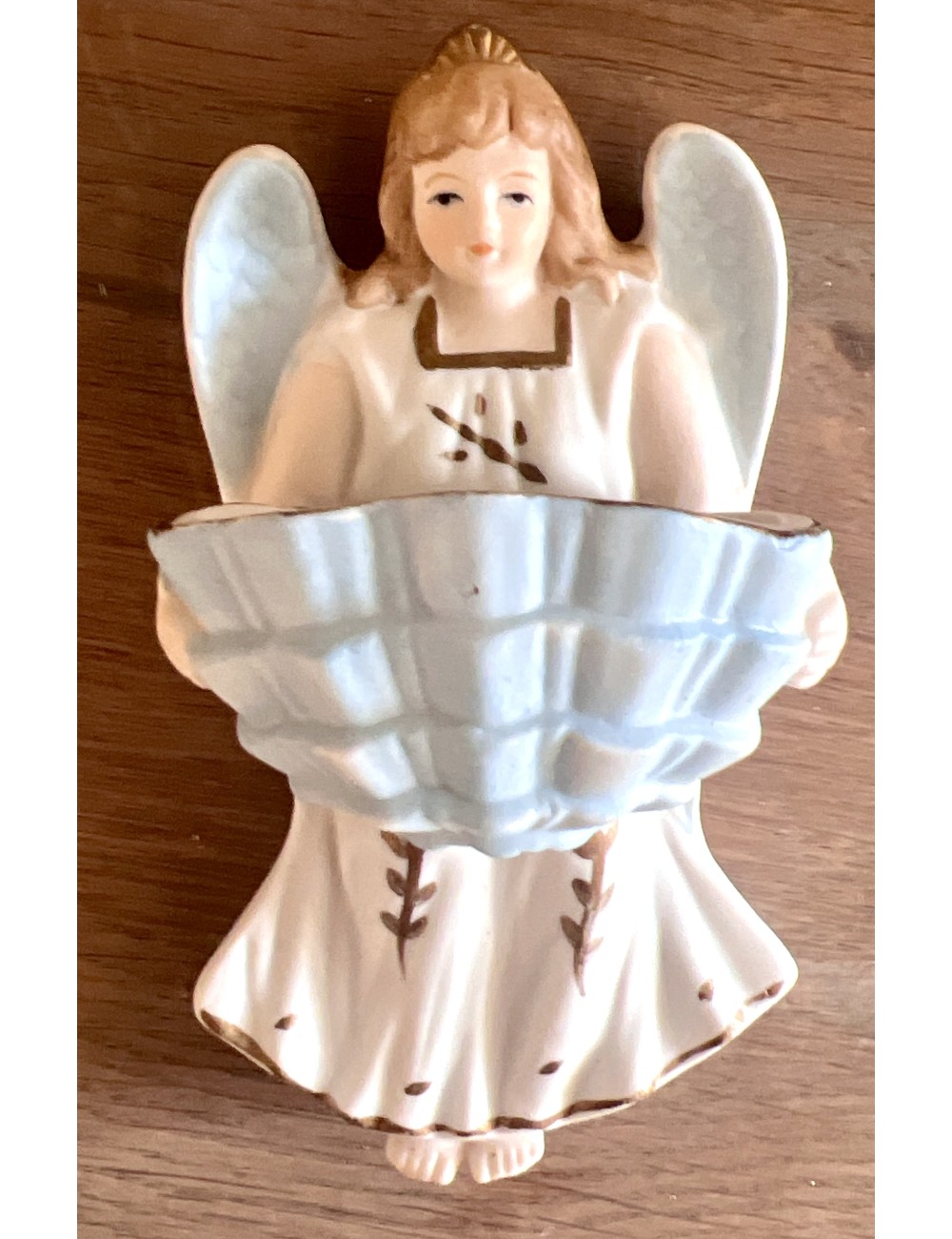 Holy water container / Holy water vessel - cookie - in the shape of an Angel with blue and gold accents