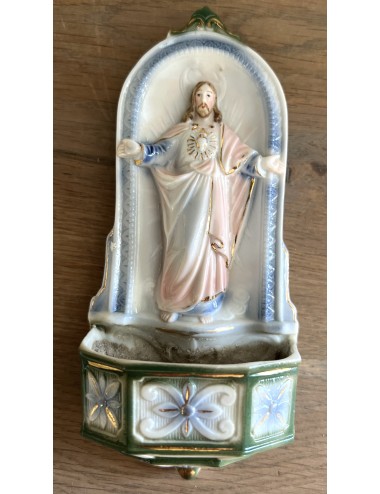 Holy water dish / Holy water vessel - porcelain - blind mark no 1734 - Sacred Heart of Jesus