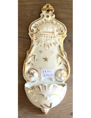 Holy Water basin - porcelain - in white with gold accents