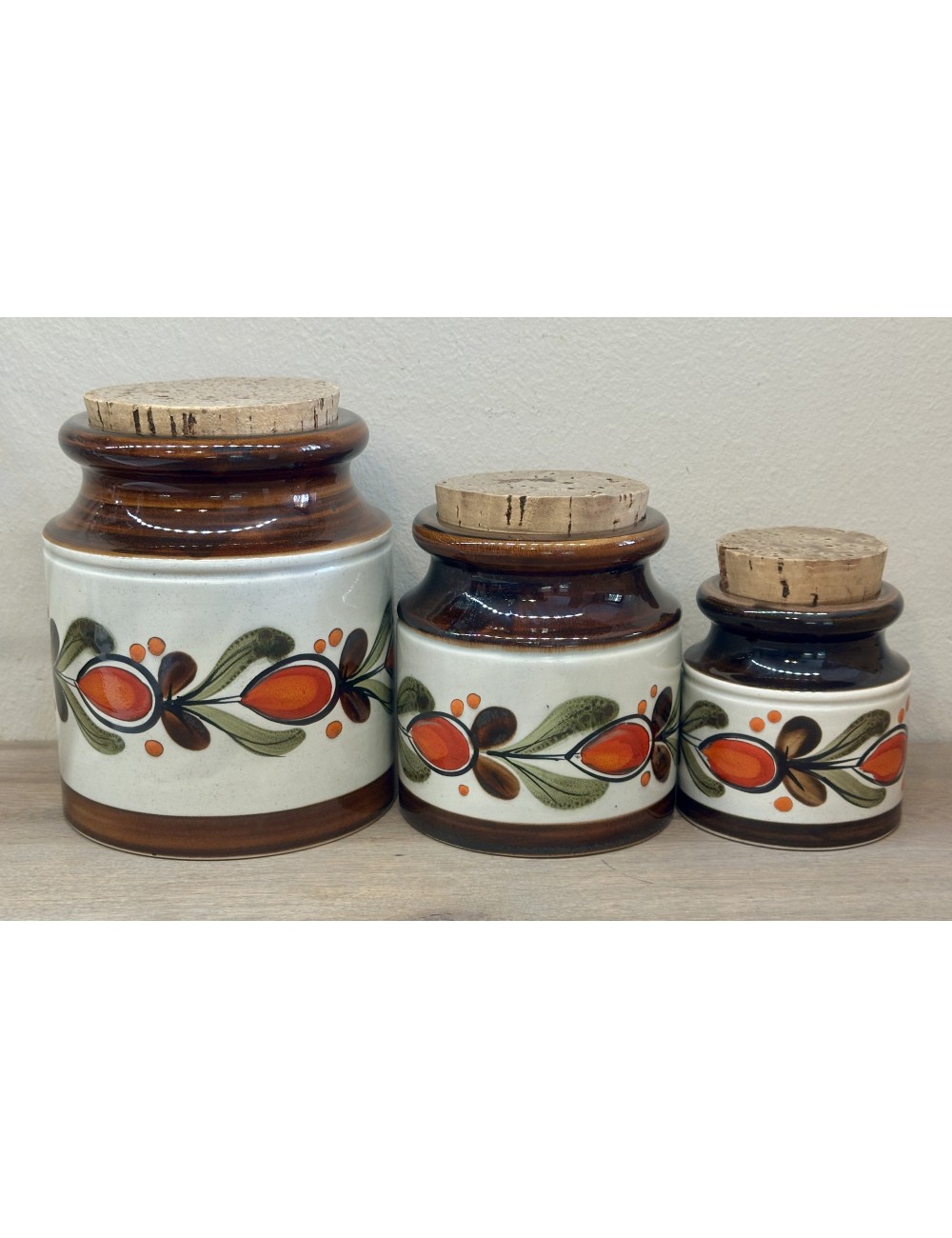 Storage jar set - 3-piece - Schramberg Majolica - décor BERNAU with lid/cork stopper